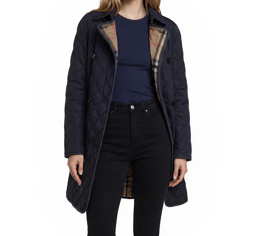 NWT BURBERRY TYTHING BLACK QUILTED DIAMOND BELTED JACKET COAT M